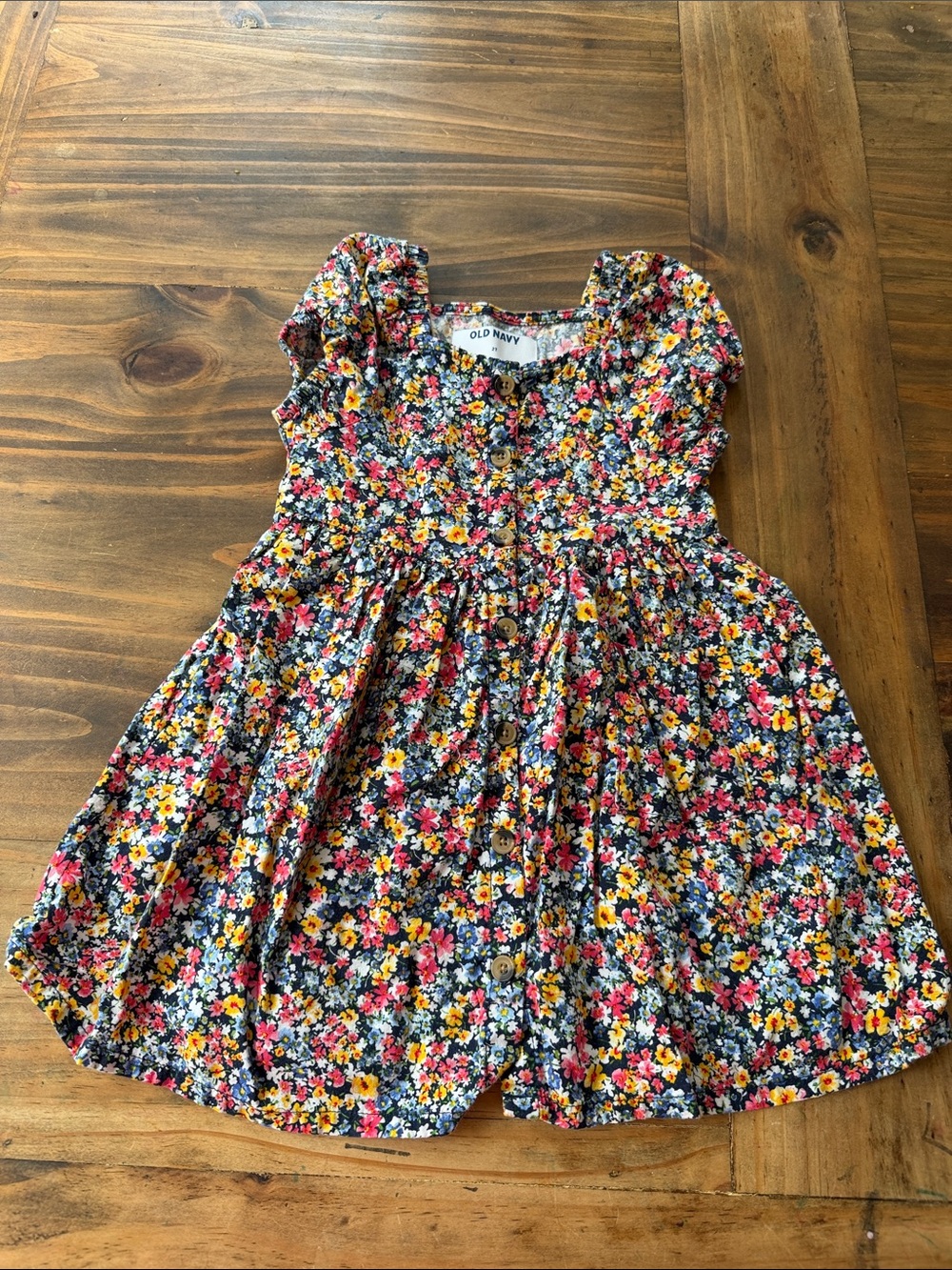 Old Navy Navy Floral Button-Front Sundress with Pink & Yellow Flowers